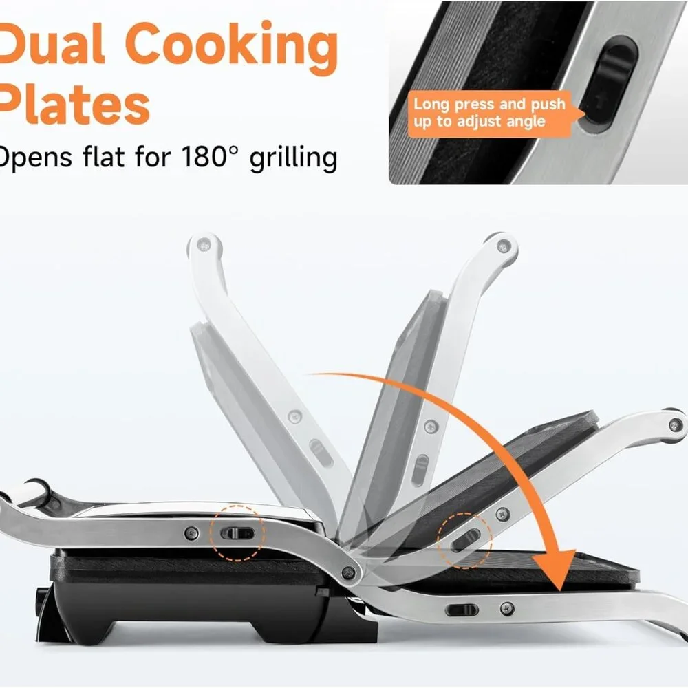 SUSTEAS Electric Panini Grill Non-Stick Plates 180° Open Floating Hinge SL-107A